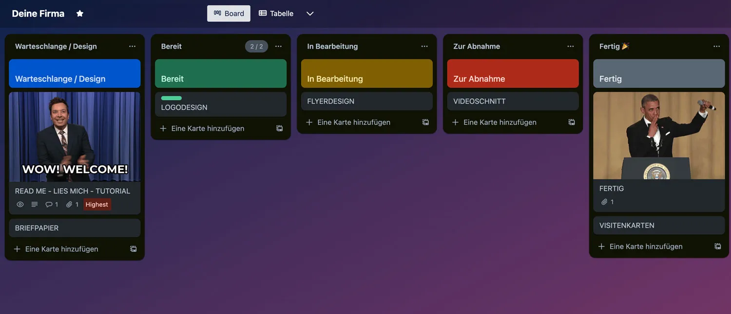 Trello Board von pauschal.design