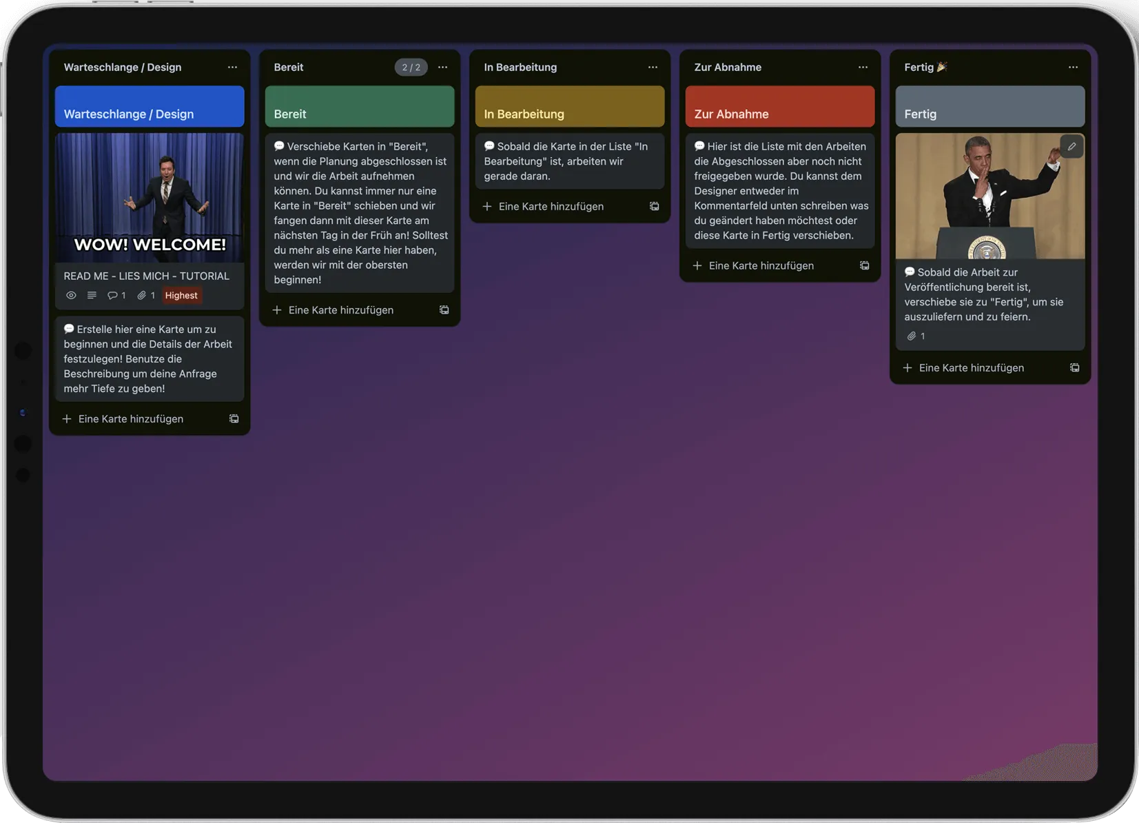 iPad mit Trello Kanban Board von pauschal.design